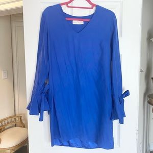 Amanda Uprichard Blue Long Sleeve Satin Shift Dress